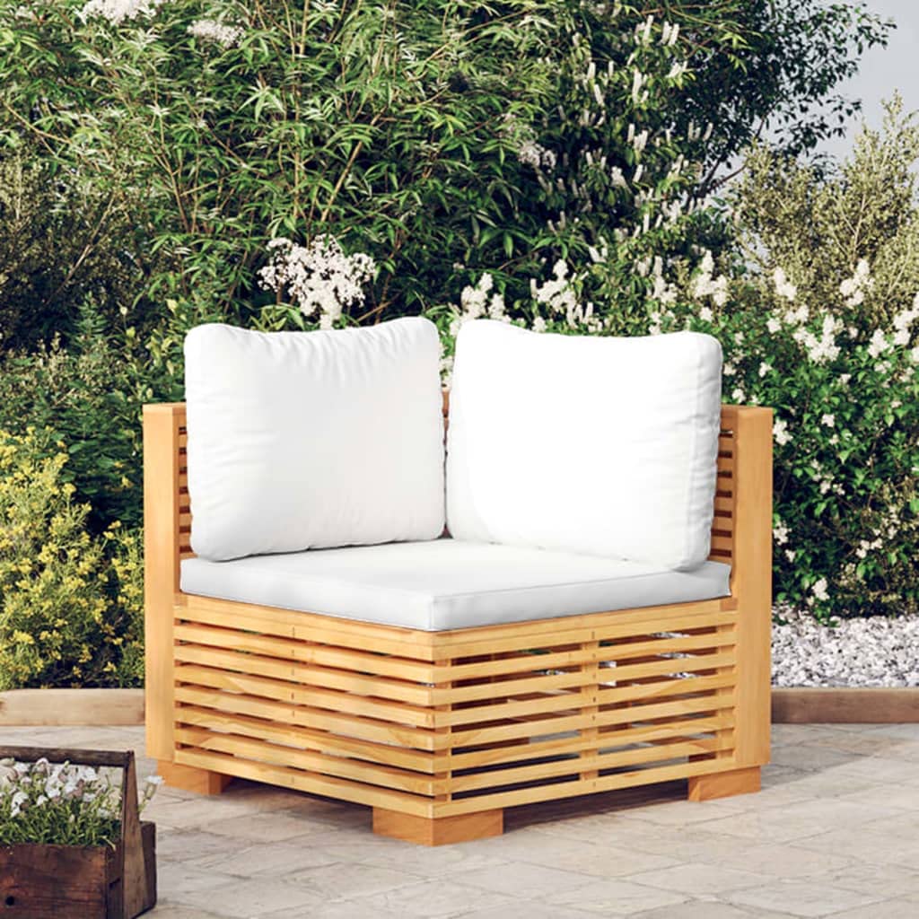 vidaXL Heim & Garten Garten-Ecksofa Teak Creme Kissen wetterfest