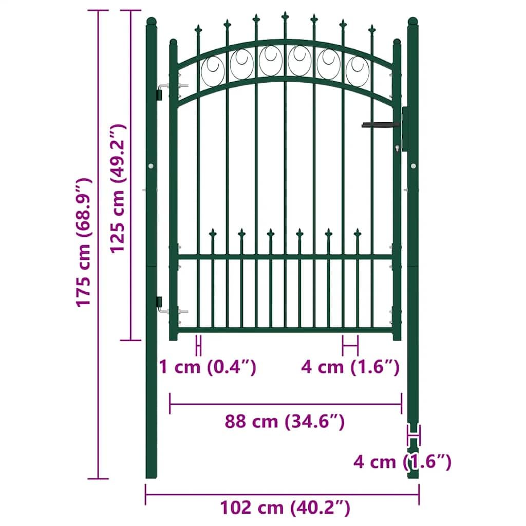 vidaXL Zauntor Spitzen Gartentor Stahl Grün 100x125 cm