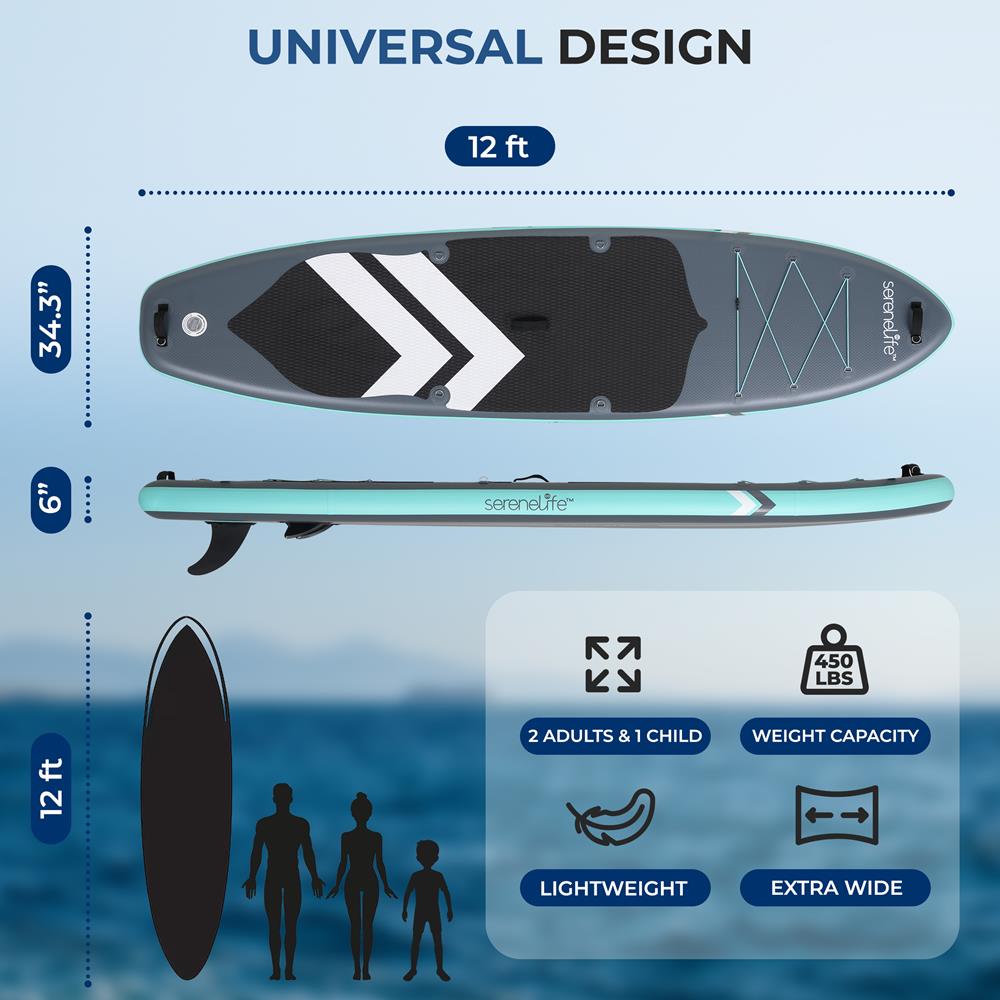 Serenelife SUP Board aufblasbar 353 cm Set 200 kg Familie