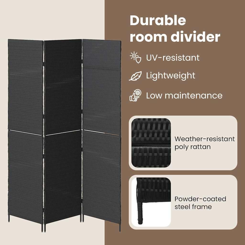 vidaXL Raumteiler 146x180 cm Schwarz Poly-Rattan Paravent