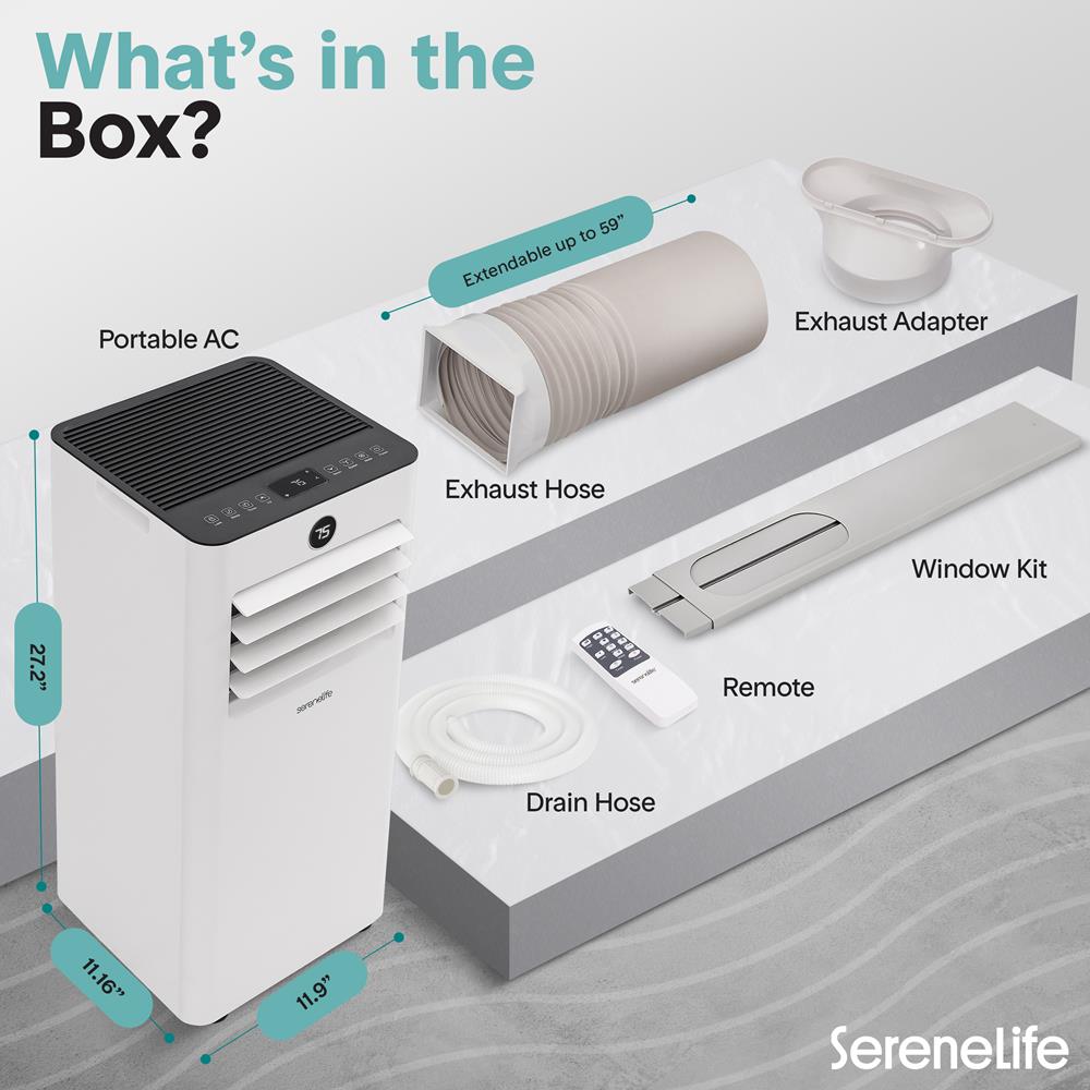 Serenelife Portable AC Klimagerät 10000 BTU Grau WiFi mobil
