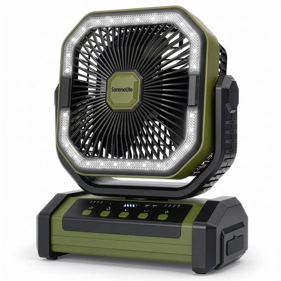 Serenelife Camping Ventilator 10000 mAh Tischventilator Grün LED