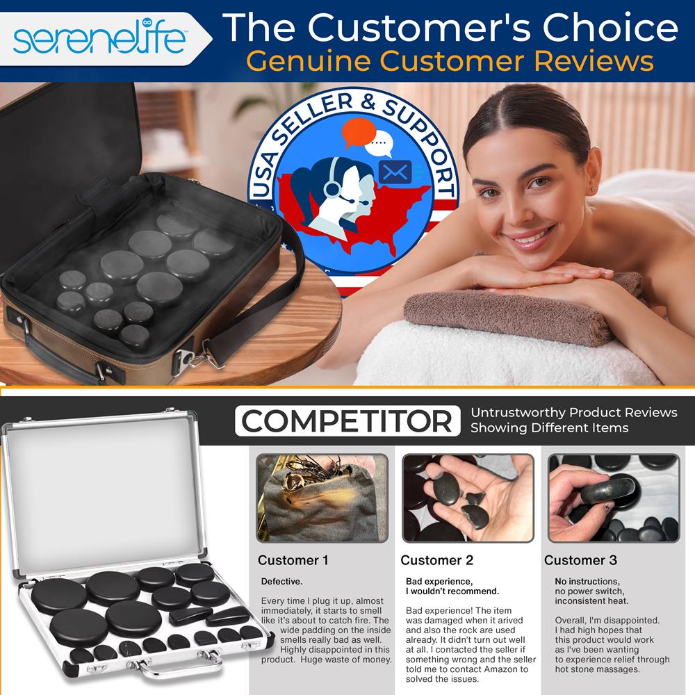 Serenelife Massage Hot Stone Set 12 Basaltsteine mit Tasche