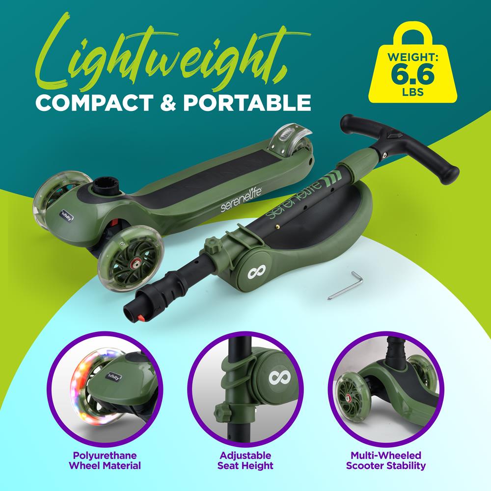 Serenelife Scooters Mini Kick Scooter Kinderroller mit Sitz LED