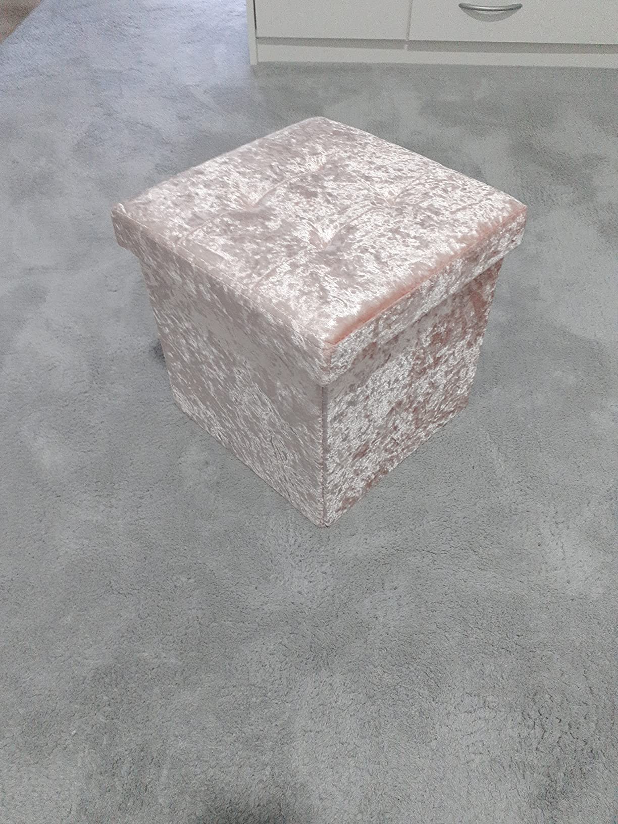 Intirilife Sitzhocker 30x30x30 Samt Blaugrau mit Stauraum
