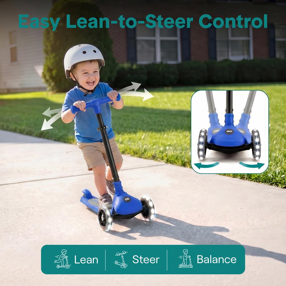 Serenelife Kinder Roller Blau LED-Räder Lean-to-Steer verstellbar