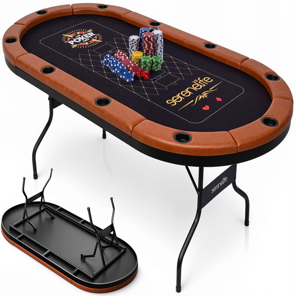 Serenelife Game Tables Pokertisch 10 Personen Braun klappbar