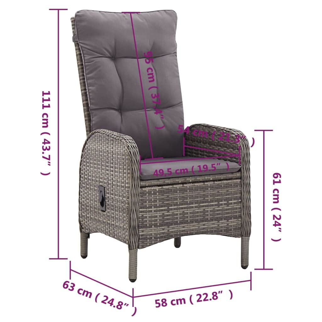 vidaXL Heim & Garten Bistro-Set 3-tlg Grau Ø60cm Rattan