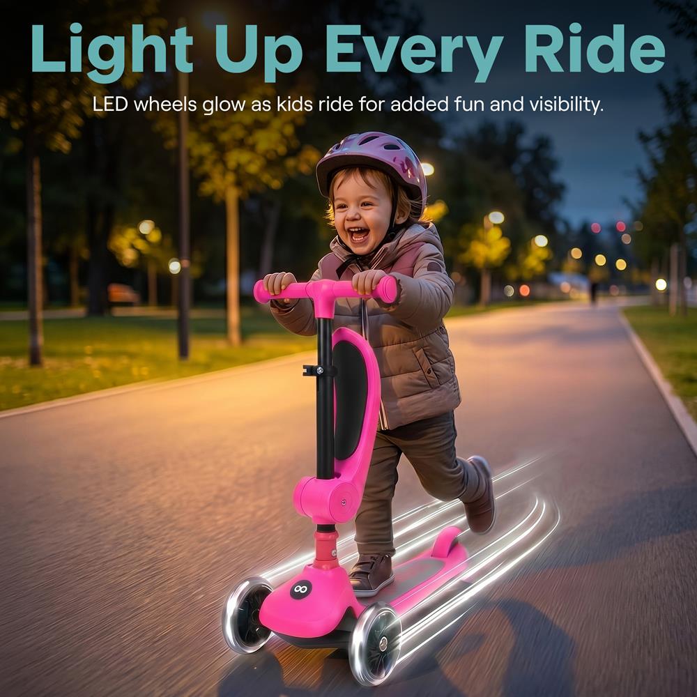 Serenelife Scooters Kinderroller 3-Rad Pink LED mit Sitz
