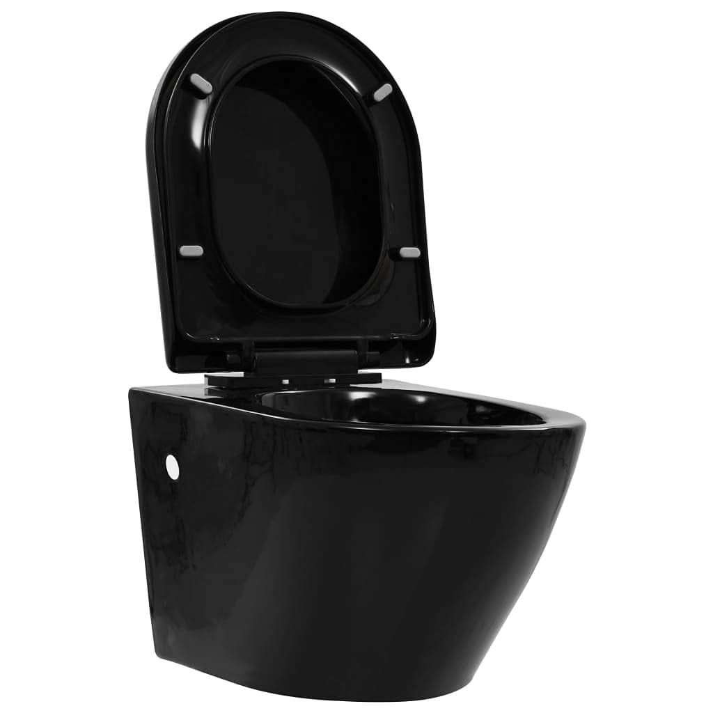 vidaXL Hänge-Toilette mit Spülkasten WC Keramik Schwarz randlos