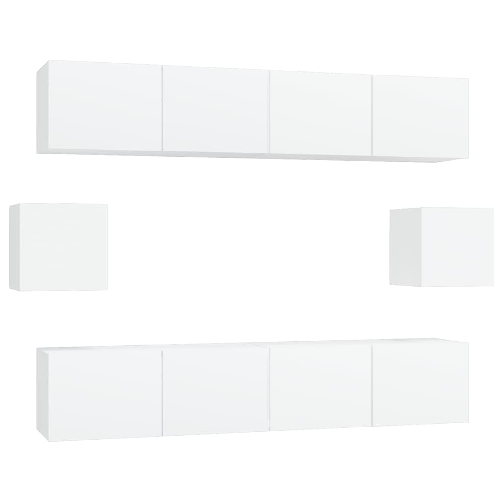 vidaXL TV-Schrank-Set 6-tlg Weiß Holzwerkstoff Wandmontage