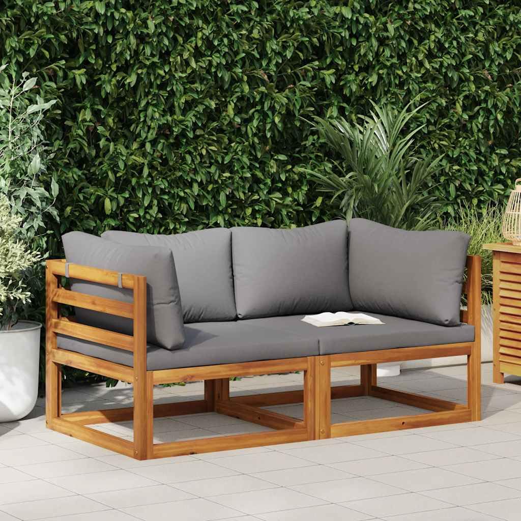 vidaXL Ecksofas Modular Gartensofa Akazie Dunkelgrau 2 Stk.