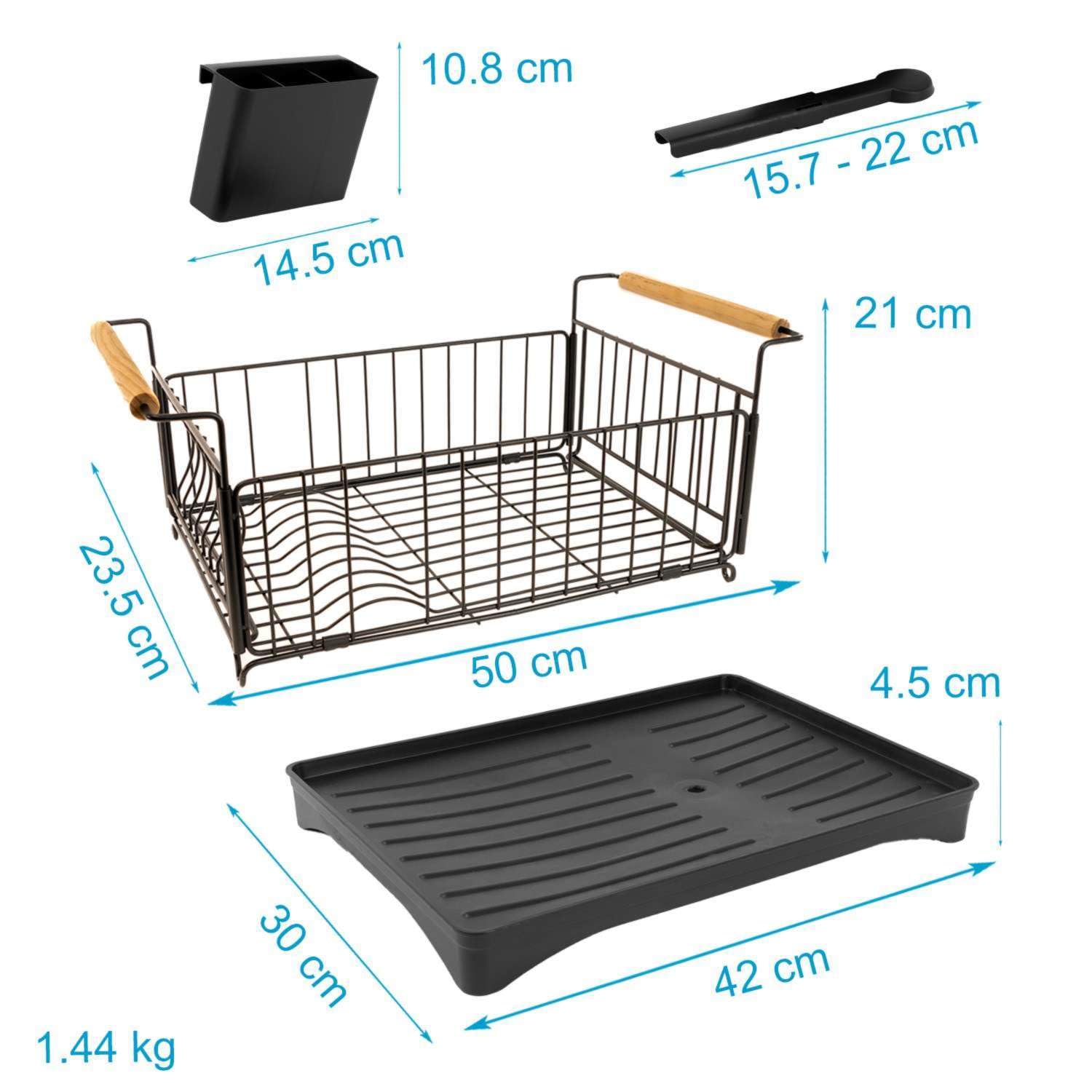Intirilife Abtropfgestell Edelstahl schwarz 50x29 cm mit Schale