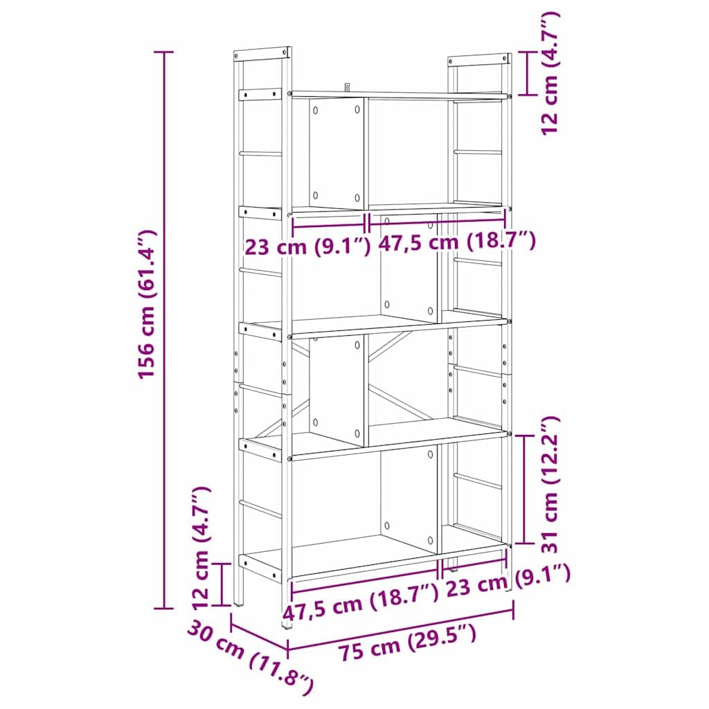 vidaXL Bücherregal 9 Ebenen Standregal Räuchereiche 156 cm