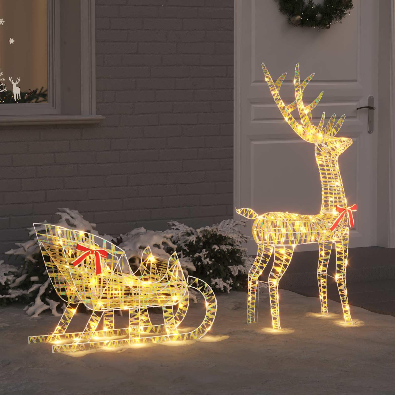 vidaXL Rentier Schlitten 200 LEDs Weihnachtsfigur warmweiß 129 cm