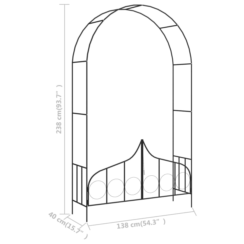 vidaXL Rosenbogen mit Tor 138x40x238 cm Eisen Schwarz