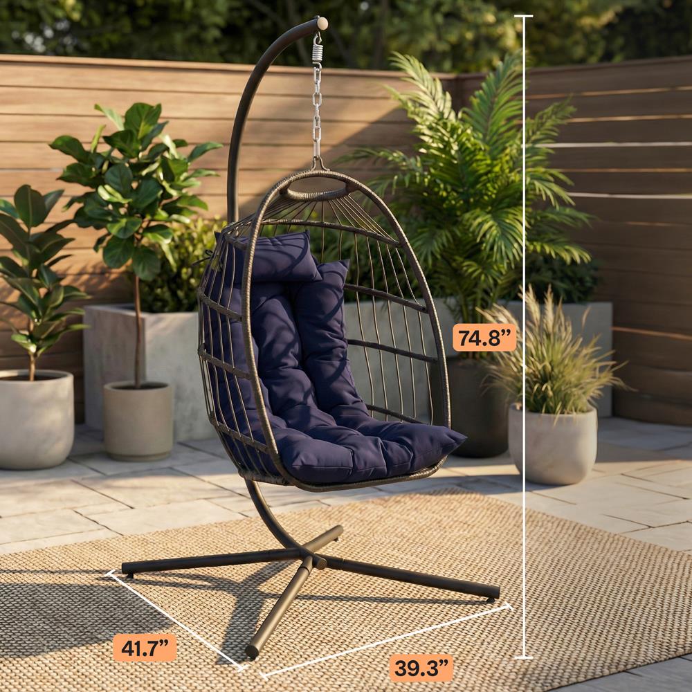 Serenelife Hängesessel Rattan faltbar Dunkelblau 350 lbs