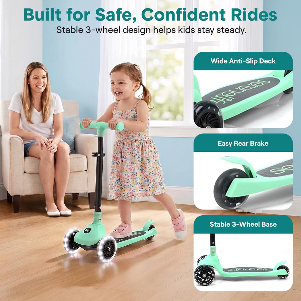 Serenelife Scooters SLKSC13MG Kinderroller Mint LED 3-Rad