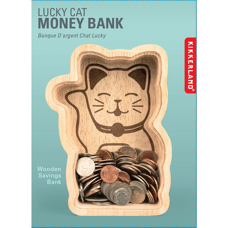 Kikkerland Home Lucky Cat Money Bank Spardose Holz