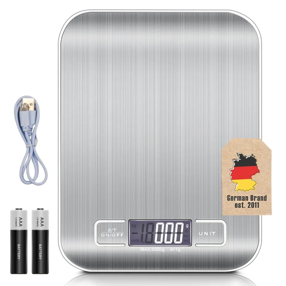 Intirilife Digitale Küchenwaage 5 kg Silber Edelstahl Tara