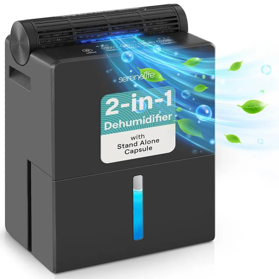 Serenelife DeHumidifiers Luftentfeuchter 2-in-1 Schwarz 2,6L Timer