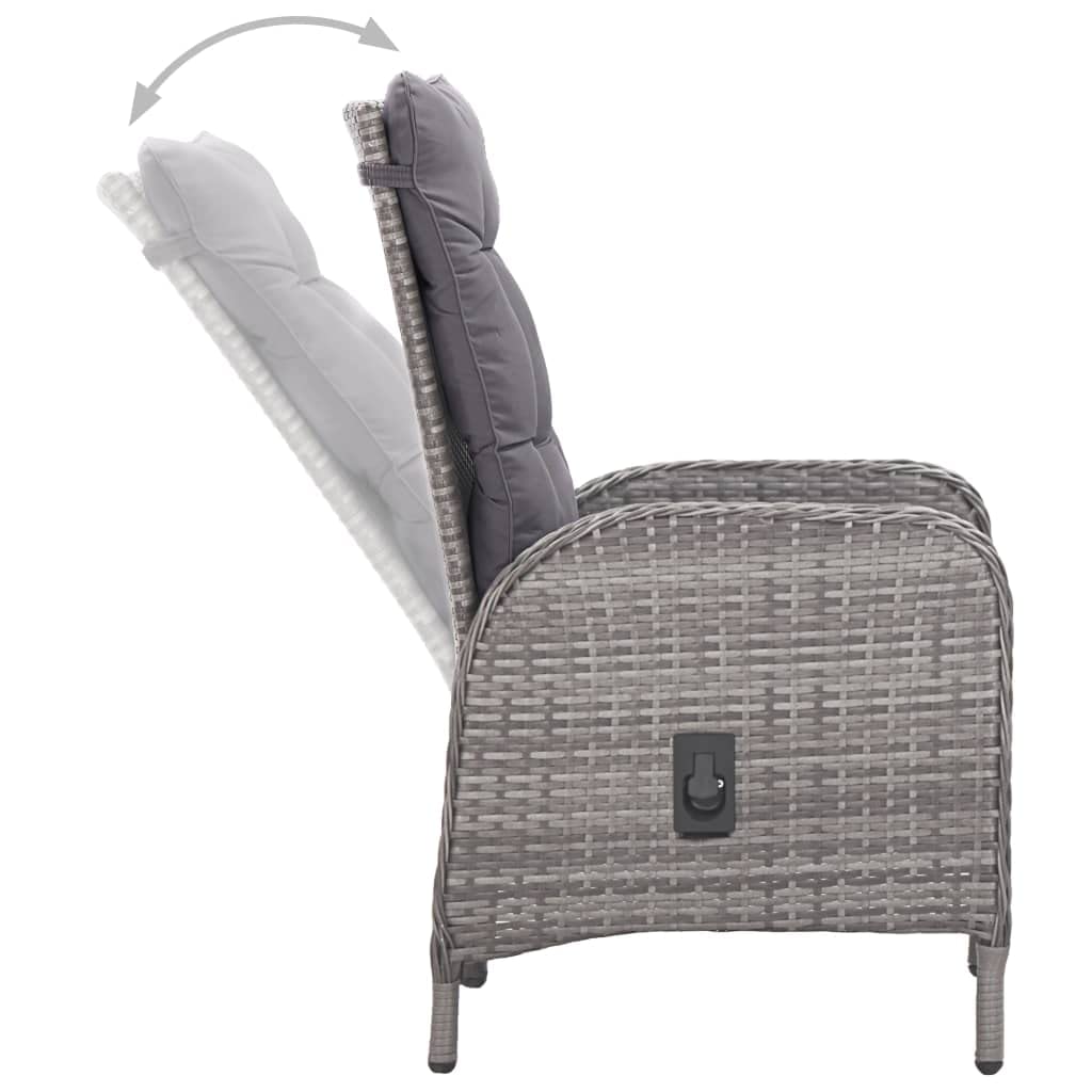 vidaXL Heim & Garten Bistro-Set Grau 3-tlg Rattan Glas wetterfest