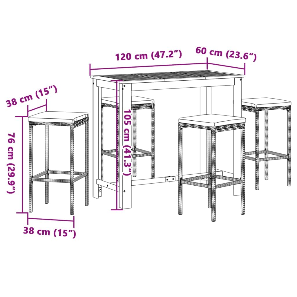 vidaXL Gartenbar-Set Akazie Rattan 4-tlg. Braun Bartisch Hocker