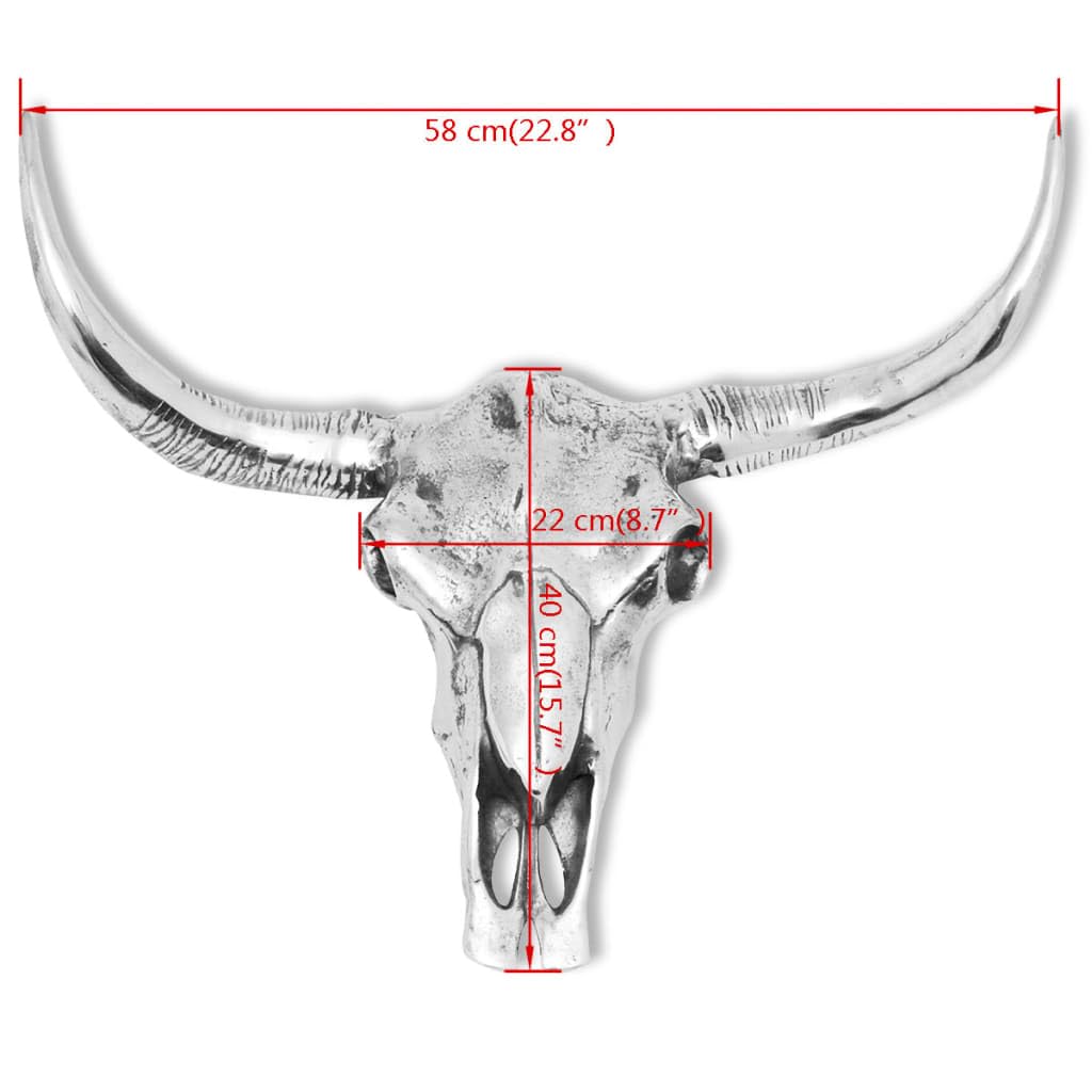 vidaXL Wanddeko Bullenschädel 58 cm Aluminium Silber