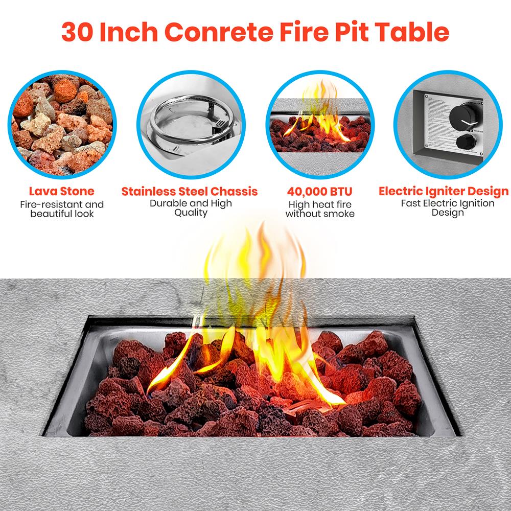 Serenelife Fire Pit Feuertisch Propan 40.000 BTU Grau