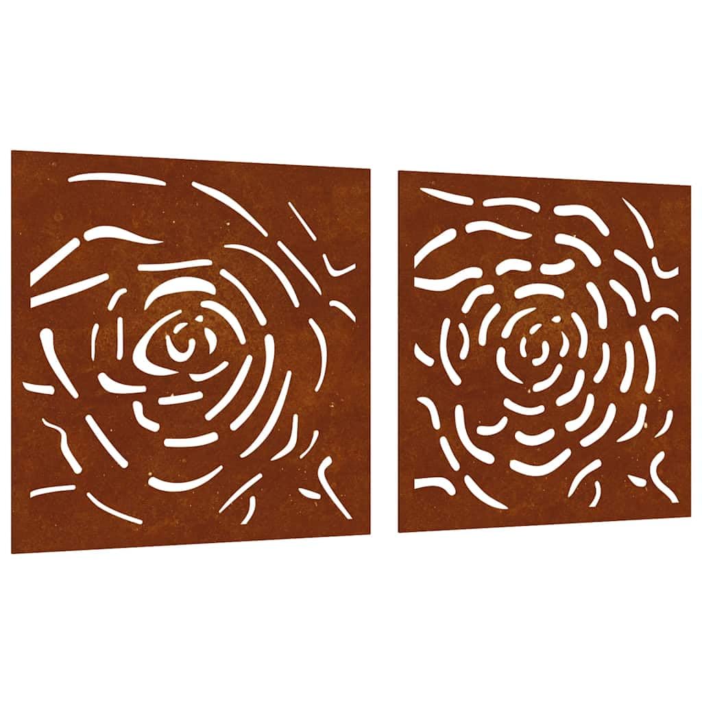 vidaXL Garten Wanddeko 55x55 cm Rosen 2-tlg Cortenstahl