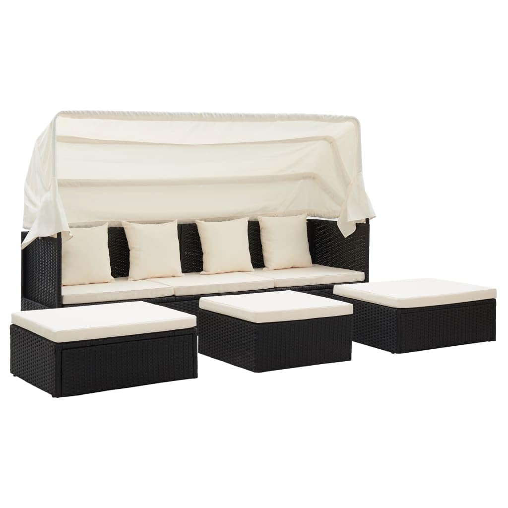 vidaXL Heim & Garten Gartenbett mit Dach Schwarz Poly Rattan
