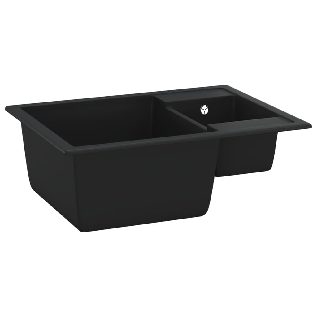 vidaXL Heimwerkerbedarf Granitspüle Doppelbecken Schwarz 58cm