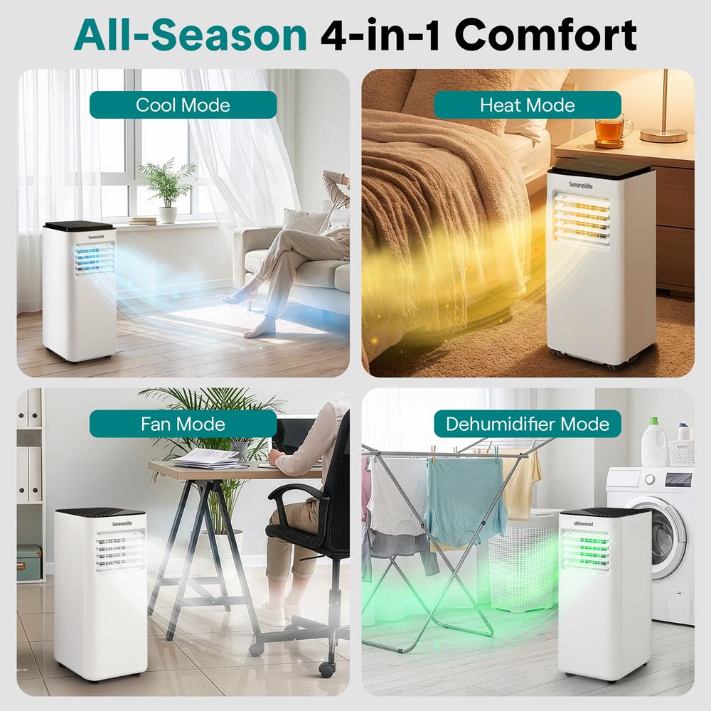 Serenelife Portable AC Klimagerät 8000BTU Weiß-Schwarz