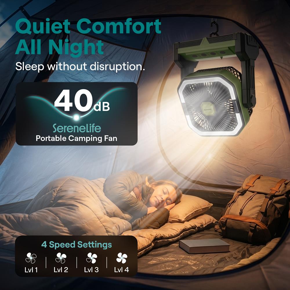 Serenelife Camping Ventilator 10000mAh grün mit LED