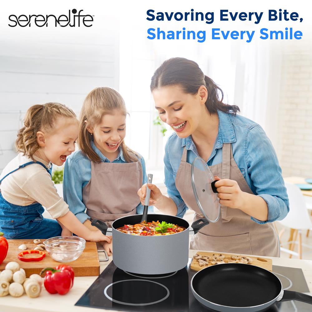 Serenelife Cookware 11-teiliges Topfset Pfannenset schwarz Antihaft