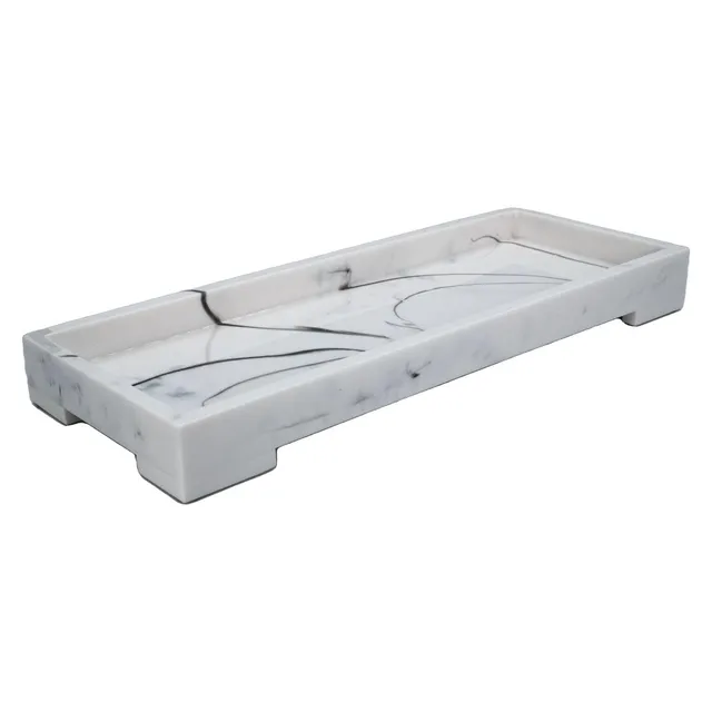 Intirilife Tablett Marmor Weiß 29,5 cm Servierbrett Kunstharz