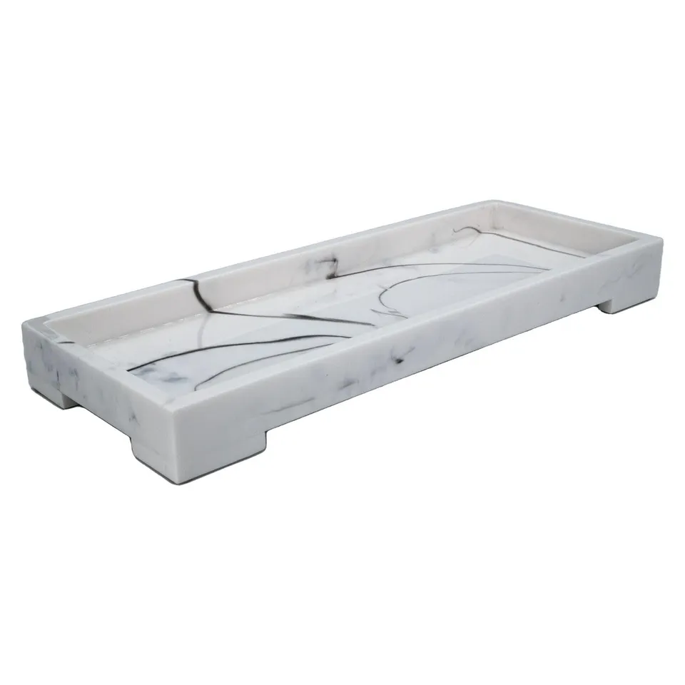 Intirilife Tablett Marmor Weiß 29,5 cm Servierbrett Kunstharz