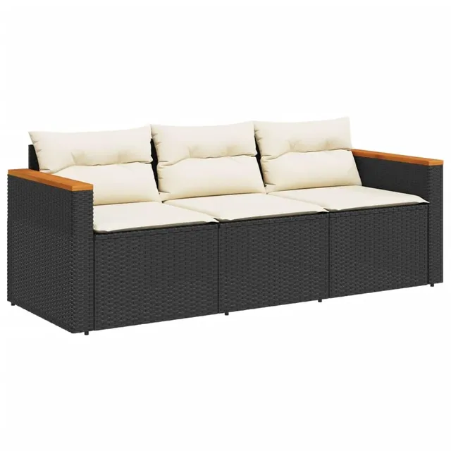 vidaXL Heim & Garten Gartensofa 3-Sitzer Poly Rattan Schwarz