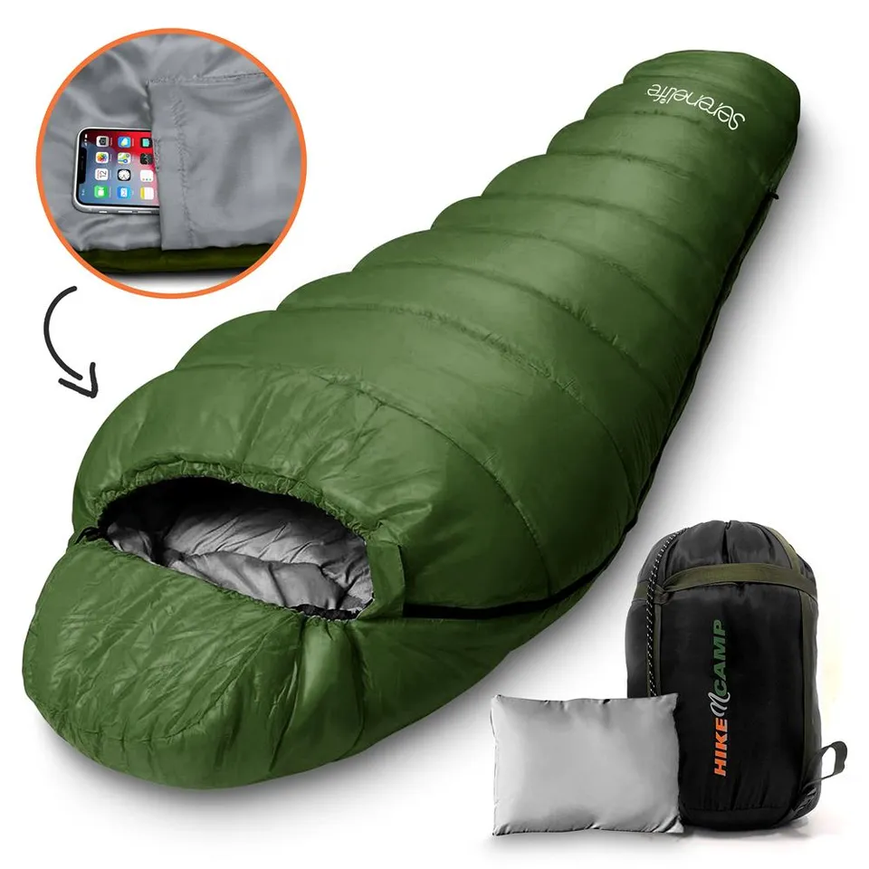 Serenelife Camping Mumien-Schlafsack 4-Jahreszeiten Grün