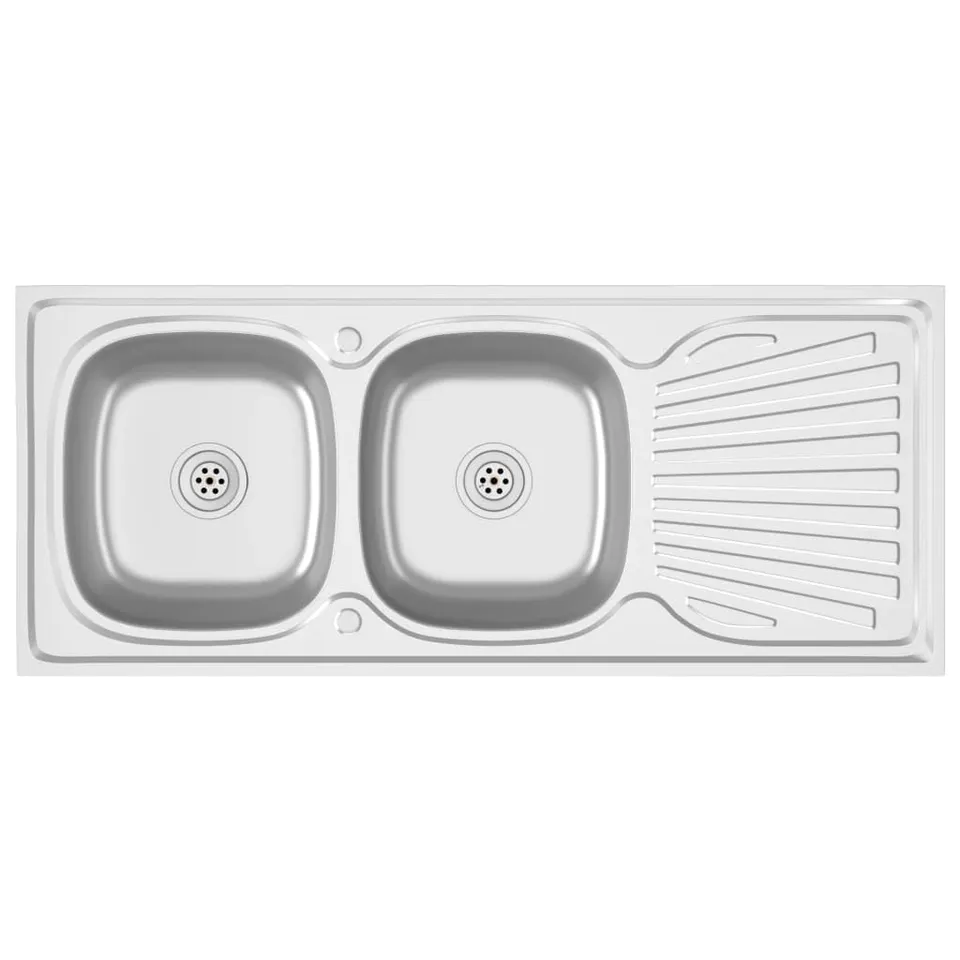 vidaXL Doppelspüle Edelstahl 1200x500mm Silber Abtropffläche