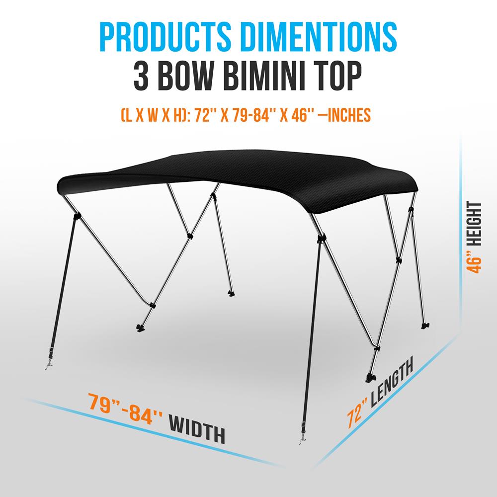Serenelife Bimini Top 3 Bow Bootverdeck Schwarz 600D