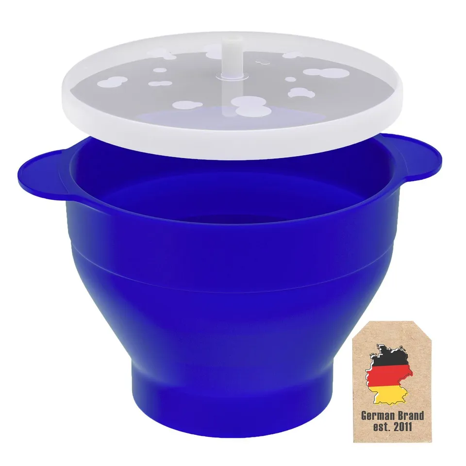 Intirilife Popcorn Maker Silikon Schüssel Blau faltbar ohne Öl