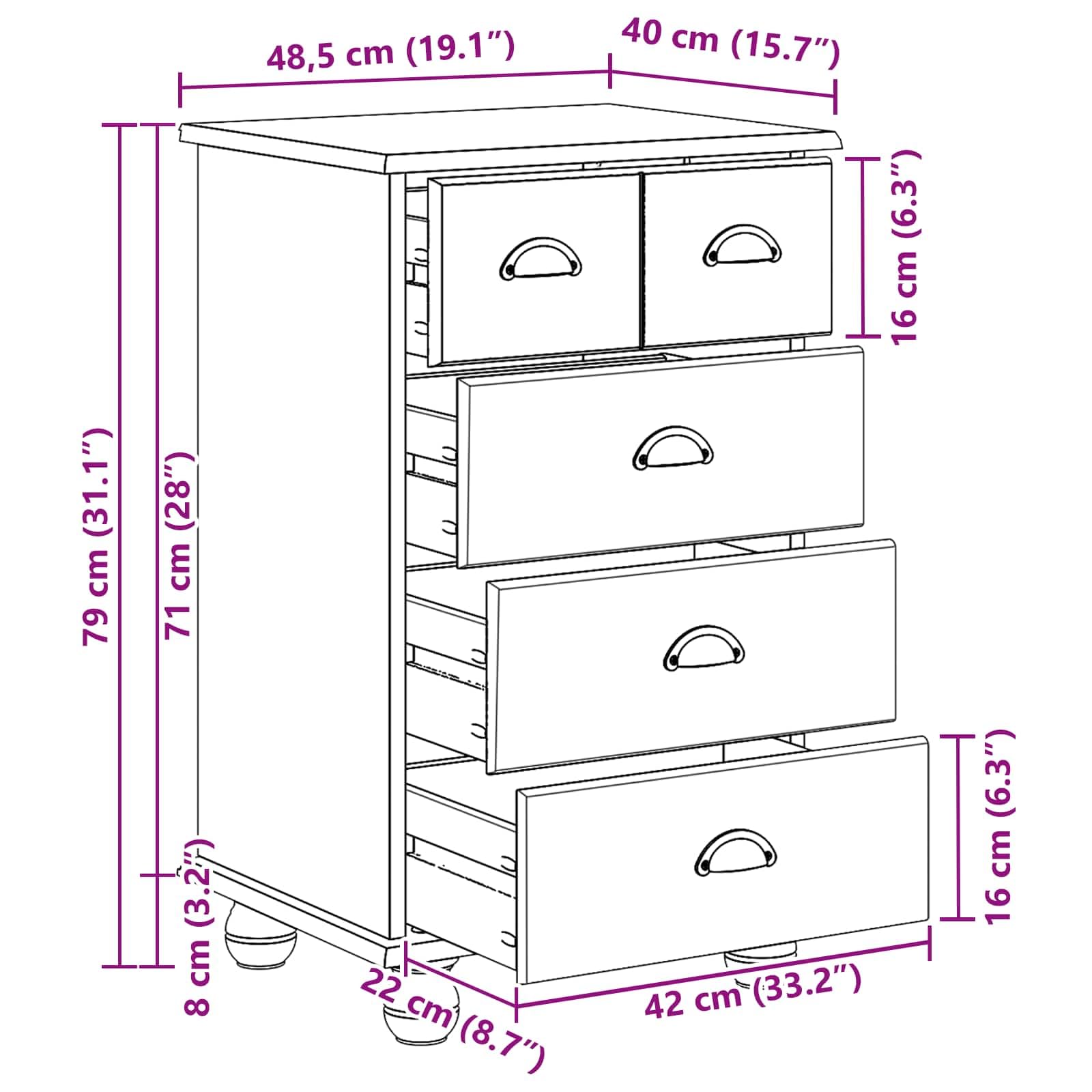vidaXL ASKIM Kommode Weiß 5-Schubladen 48,5x40x79 cm