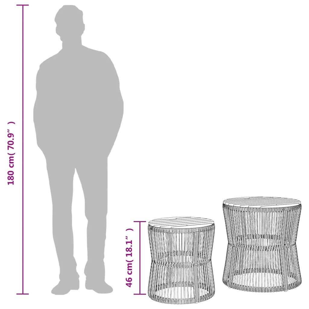 vidaXL Garten-Beistelltische Rattan 2 Stück Schwarz Holzplatte Outdoor