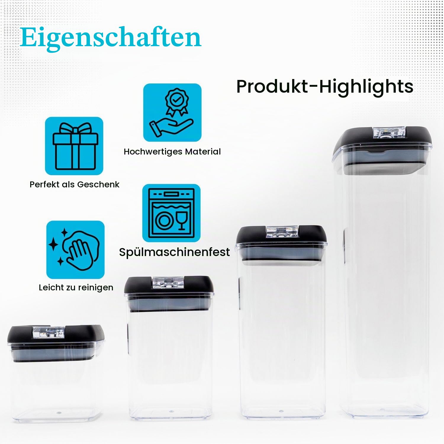 Intirilife Vorratsdosen Set schwarz 7-teilig luftdicht Box