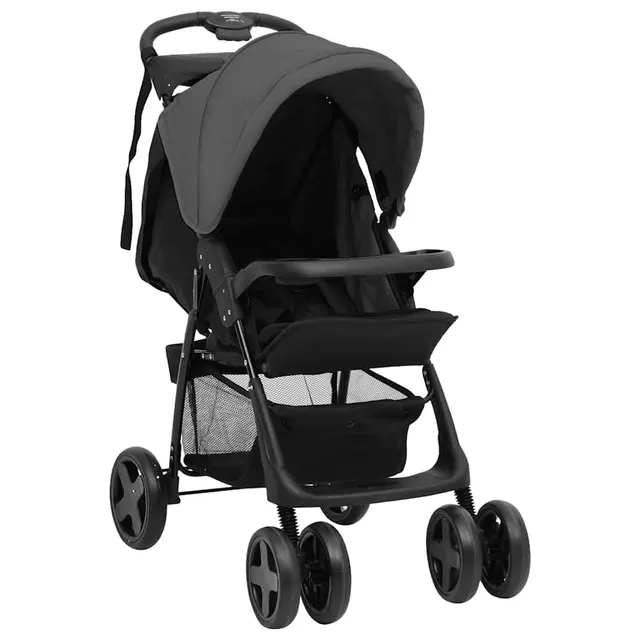 vidaXL Baby Kinderwagen 2-in-1 Buggy Dunkelgrau Stahl Klappbar