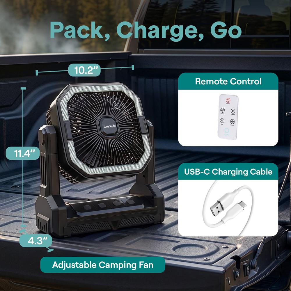 Serenelife Camping Ventilator Akku 20000mAh schwarz mit Licht