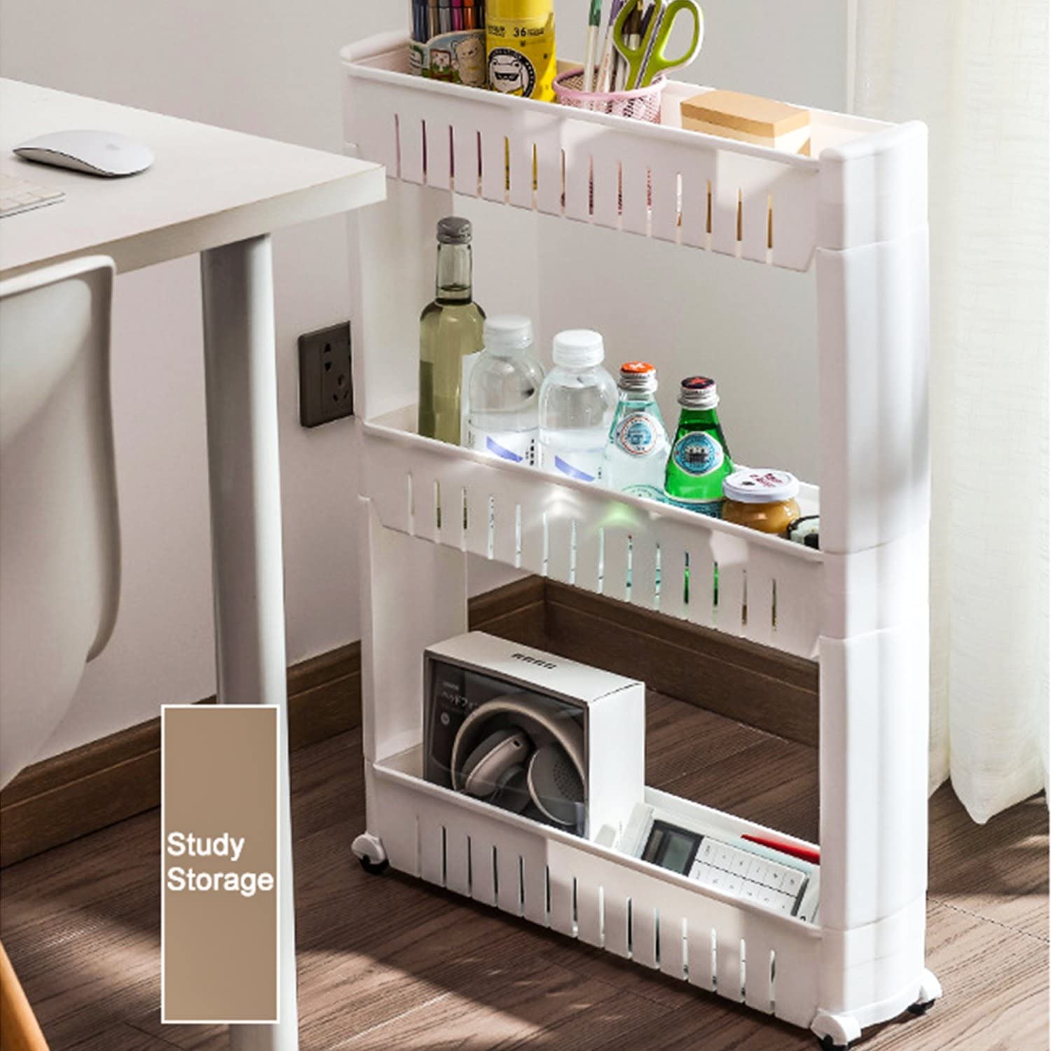 Intirilife Rollwagen Kunststoff weiß 54x12x71cm 3 Ebenen