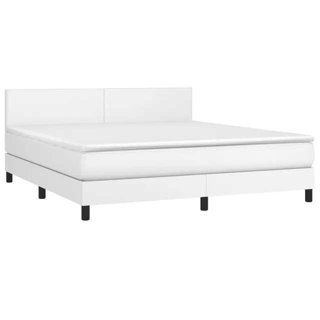 vidaXL Boxspringbett Weiß 160x200 cm Kunstleder mit Matratze LED