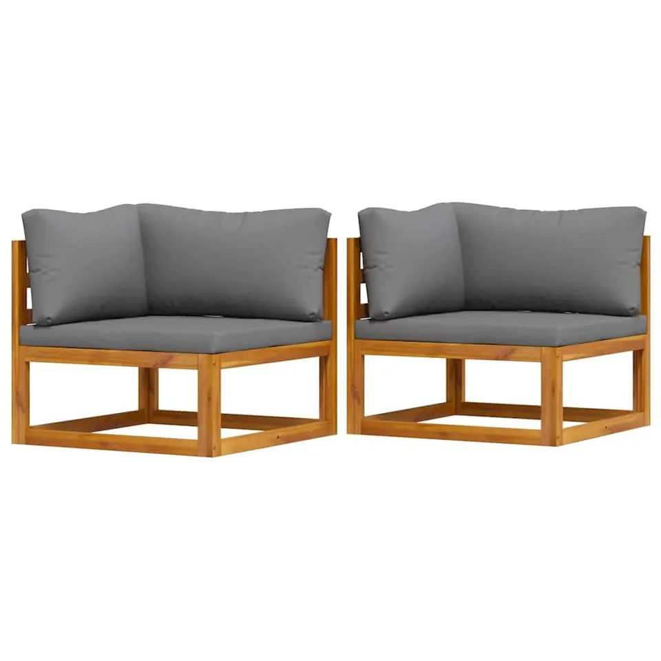 vidaXL Ecksofas Modular Gartensofa Akazie Dunkelgrau 2 Stk.